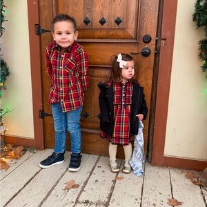 Red and Green Plaid Flannel Button Down Shirt